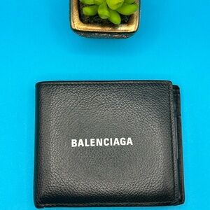 Balenciaga Black Pebbled Leather Card Holder Wallet